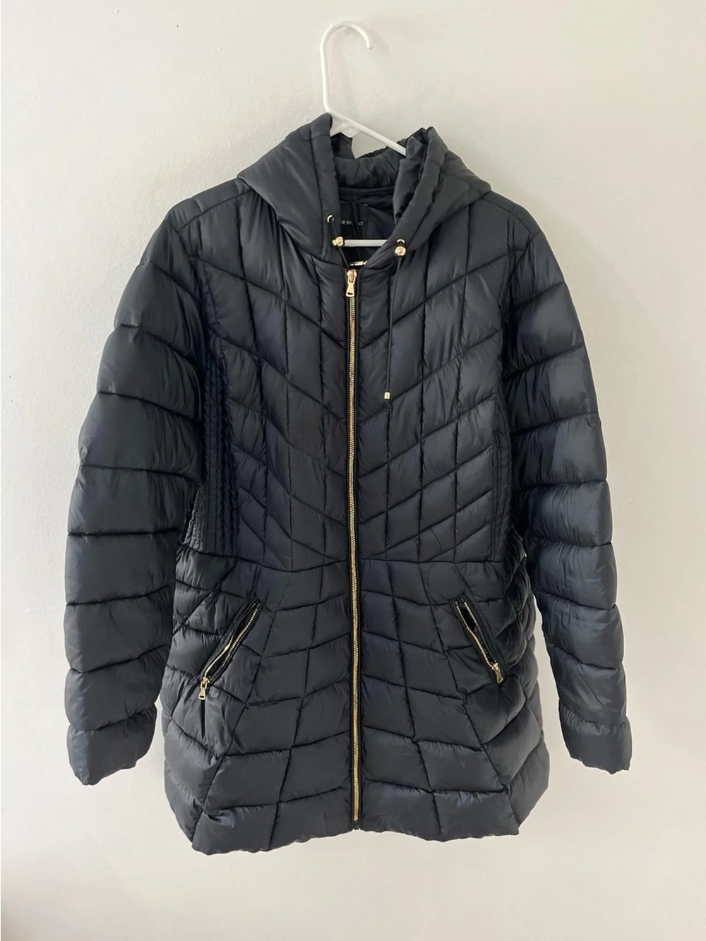 Lane Bryant Black Hooded Puffer Jacket/Coat with Gold Hardware